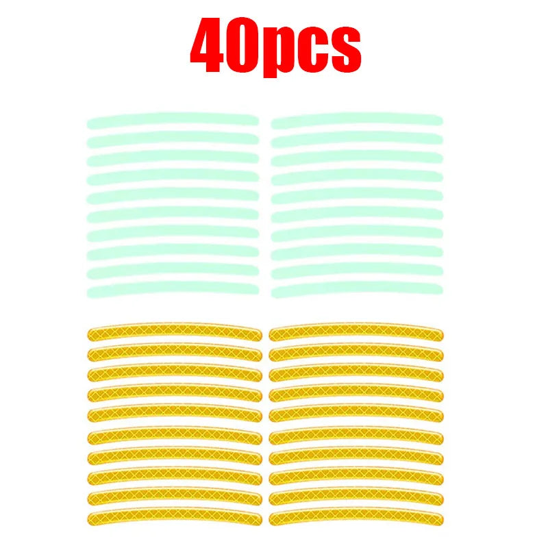 20/60pcs Wheel Hub Reflective Stickers Anti Scratch Auto Body Decorative Rim Tape Strips Warning Passing Car Motorcycle Bicycle Oasis Select 40pcs mix