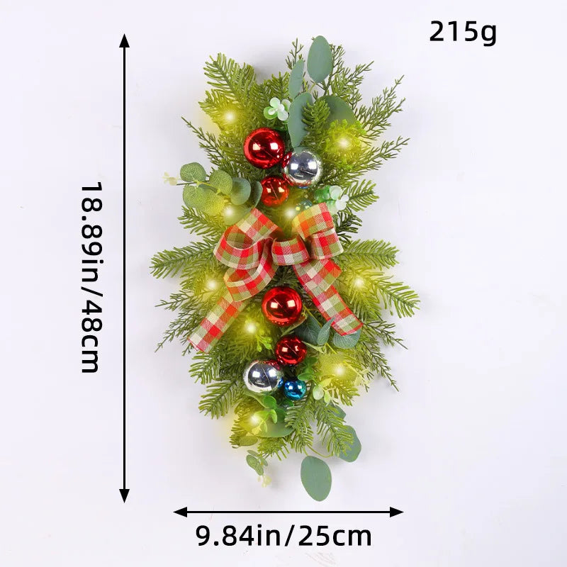 Christmas Wreath Bow Upside-down Tree Wreath Staircase Corridor Christmas Decoration Props Oasis Select U1-39 Plaid Ribbon