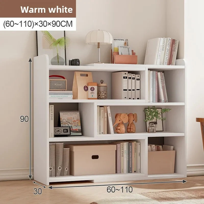 Multi-functional Household Goods Simple Bookshelf Retractable Shelf Small Storage Cabinet Lattice Cabinet Floor Bookcase Oasis Select White-60-110-30-90