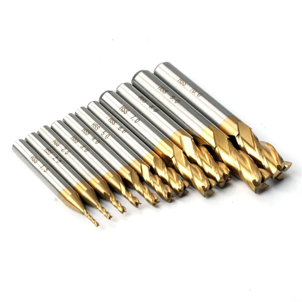 SLADE 4-Flute TiN HSS End Mill Set 1.5–10mm | CNC Router Bits CNC End Mill Set Oasis Select