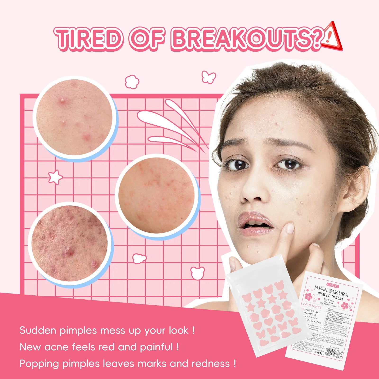Laikou Sakura Patch Acne Patches Pimple Patches Concealer Acne Dots Patches Moisturizes for Covering Zits and Blemishes 24pcs Oasis Select