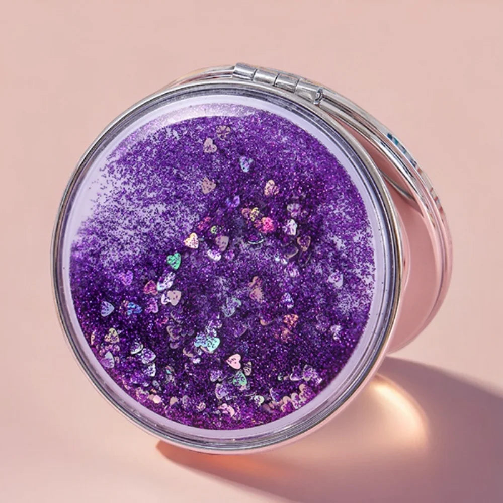 Quicksand Makeup Round Mirror Cute Girl Cartoon Double-sided Mirror Portable Makeup Mirror Home Decoration Accessories Oasis Select Purple