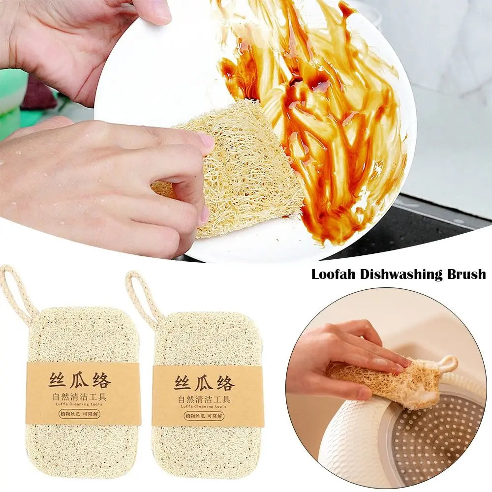 New Natural Loofah Dishwashing Brush Double-sided Easy To Clean Dishwashing Cloth Quick Drying Nonstick Loofah Cleaning Brush Oasis Select