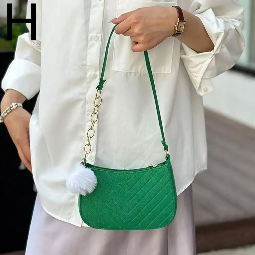 Mini Women Shoulder Bags Fashion Felt Women's Bag Design Advanced Underarm Handbags Mini Saddle Bag Oasis Select Green