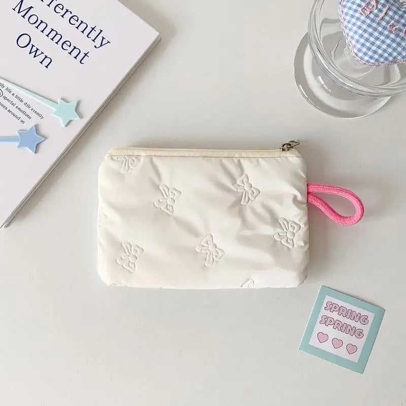 Heart Bow Coin Purse Zipper Cosmetic Pouch – Mini Organiser Zipper Coin Purse Oasis Select Bow White