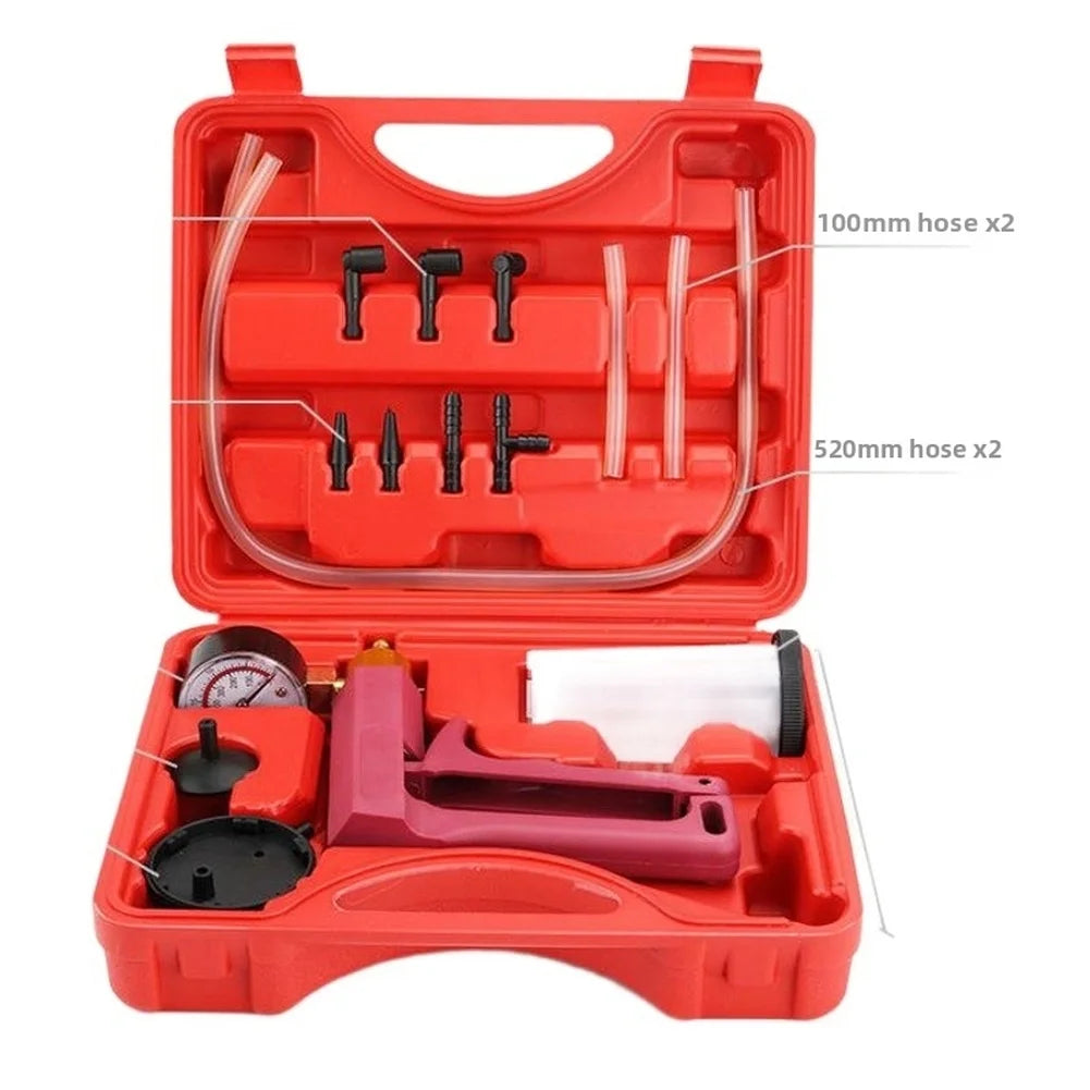 Vacuum Pump for Automotive Brake Maintenance Manual with Rubber Hose 120ml Tank Dual Scale Gauge and Steel Base Oasis Select