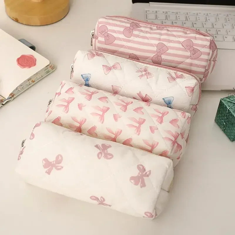 Sweet Cute Bow Floral Cherry Pencil Case Portable Large Capacity Student Stationery Storage Bag Pen Bag Girly Cosmetic Bag Gifts Oasis Select