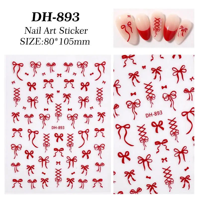 SUSU 1PC Bow Nail Art Stickers 3D Cute Red Pink Black Bowknot Nail Charms Foils Gold Laser Effect Bow Manicure Decor Oasis Select Red