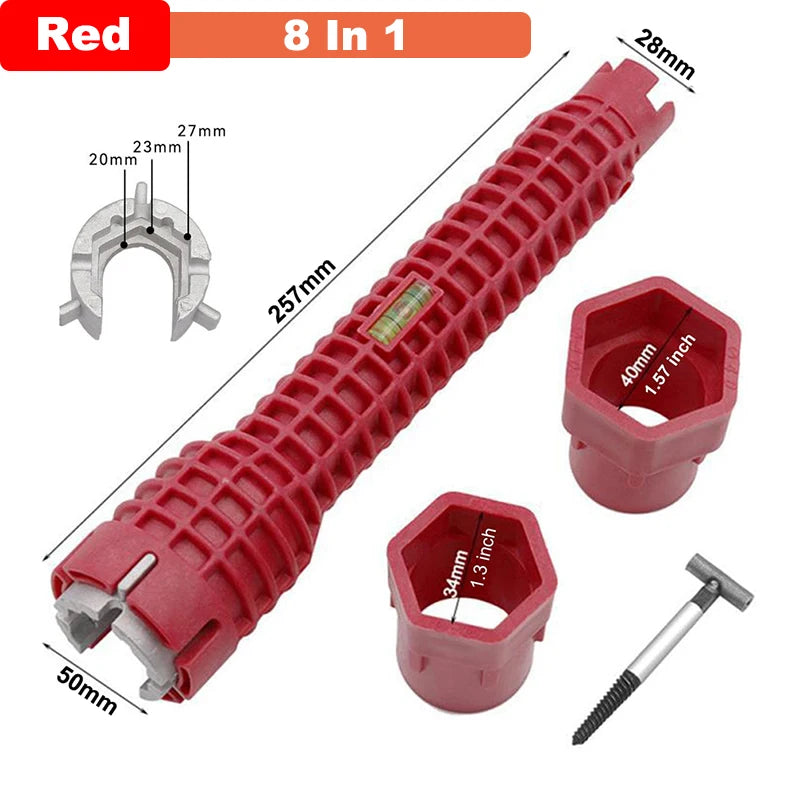 JUSTINLAU 1set Household Water Pipes Faucets Sinks Bathroom Wrenches Angle Valves Sinks Maintenance and Disassembly Repair Tool Oasis Select 8 in 1 Red