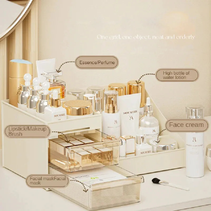 Transparent Drawer Style Makeup Box Dormitory Organizer Plastic Cosmetics Skincare Dressing Table Desktop Storage Box Oasis Select