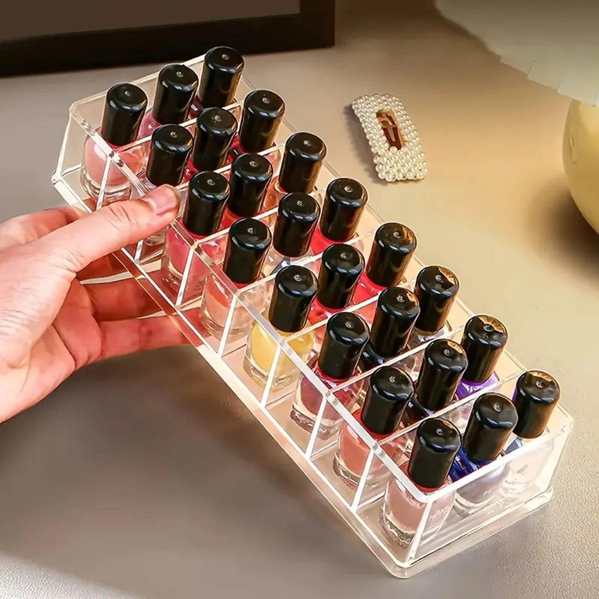 1pc,Transparent nail polish storage box, suitable for table top finishing container of nail salon, cosmetics storage display Oasis Select