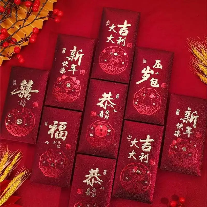 10Pcs/Pack Chinese Red Envelope Snake New Year Spring Festival Matte Hot Gold Red Bag Money Envelopes Red Packet Gift Envelope Oasis Select