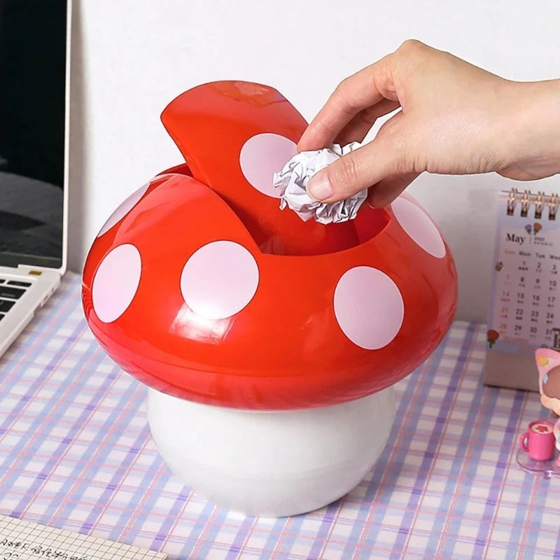 Mini Household Accessories Cute Garbage Can Waste Bin with Lid Detachable Collect Rubbish Red Mushroom Table Desk Binwastebaske Oasis Select