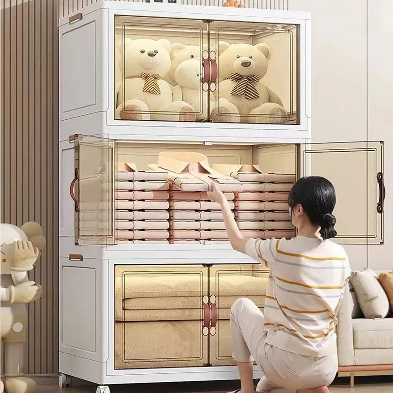 3/4/5 Layers Multifunction Folding Living Room Cabinet Closet Organizer With Wheel Stackable Sundries Large Capacity Storage Box Oasis Select