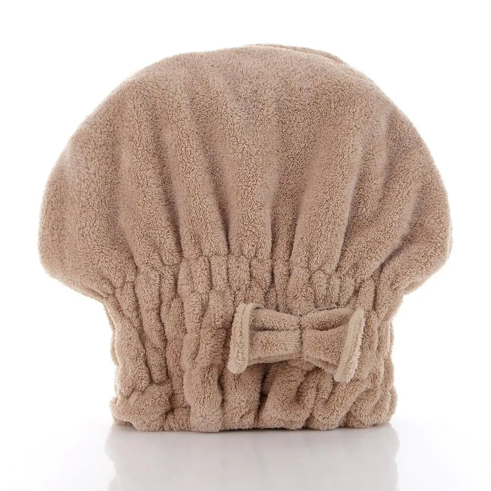 Coral Fleece Hair Drying Cap Quick Drying Towel Quick Stem Bowknot Microfiber Hair Dry Wrap Ultra Absorbent Hair Turban Bath Cap Oasis Select brown