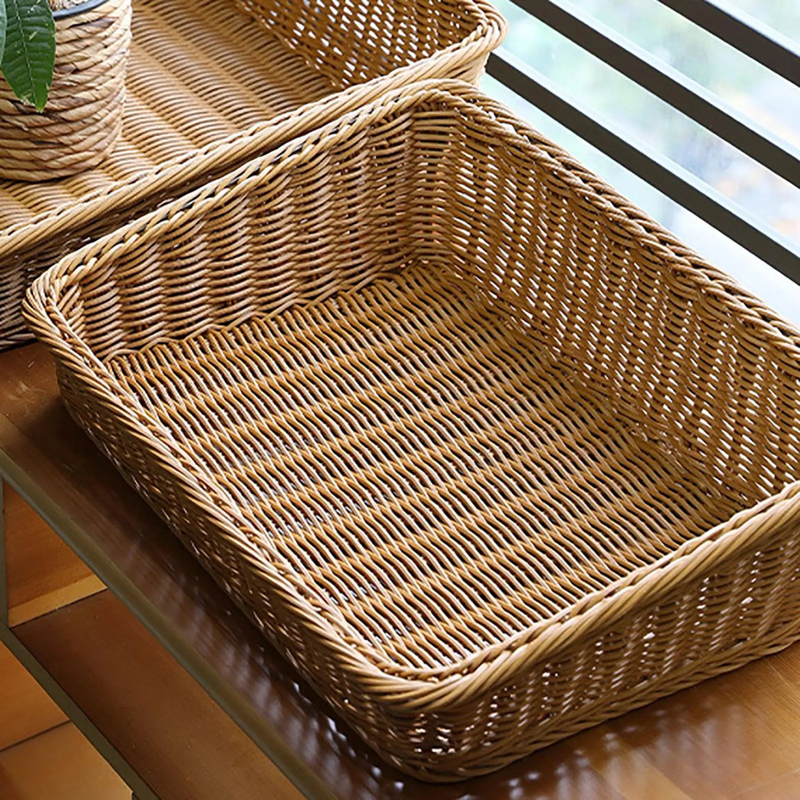 Handmade Woven Storage Boxes Straw Storage Baskets Rectangle Cosmetic Gadgets Toys Basket Container Home Organization Oasis Select