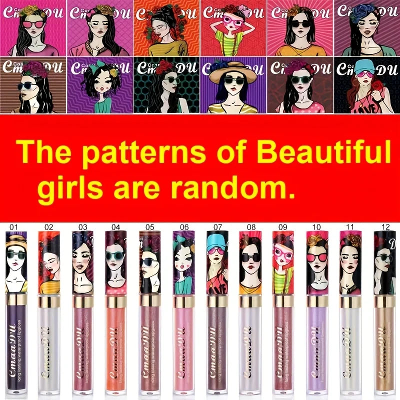Metallic Pearlescent Shimmer Lip Gloss Lipstick Glitter Lip Glaze Long-Lasting Waterproof Not Transferable High Pigment Y2K Gift Oasis Select