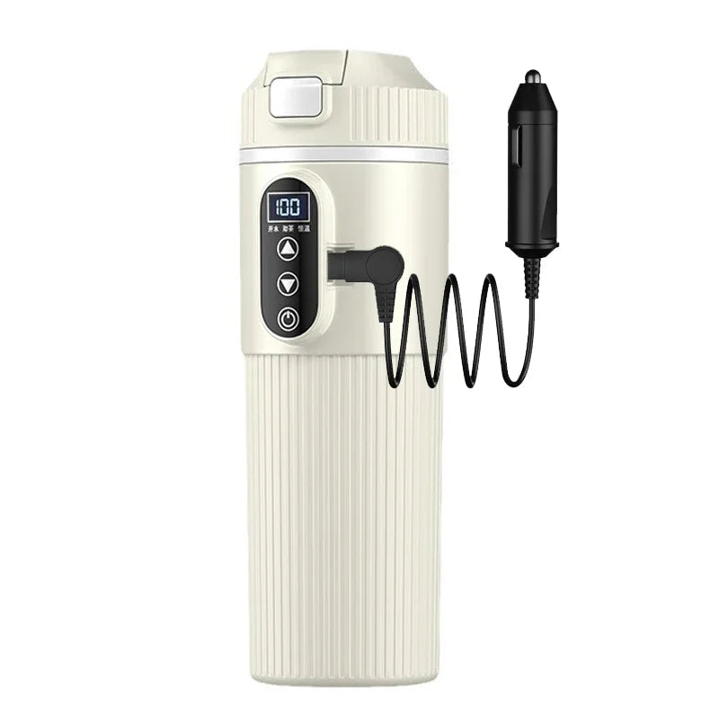 12V 24V Electric Heating Car Kettle 500ML Heater Cup Stainless Steel Fast Heat Water Cup for SUV Truck Camping Travel Kettle Oasis Select 12V-24V 100W WHITE