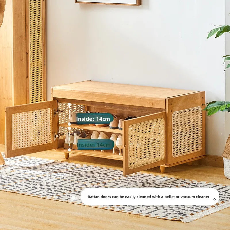Shoe changing stool can be sat at the door of the home, shoe stool rattan entry entrance shoe cabinet Oasis Select