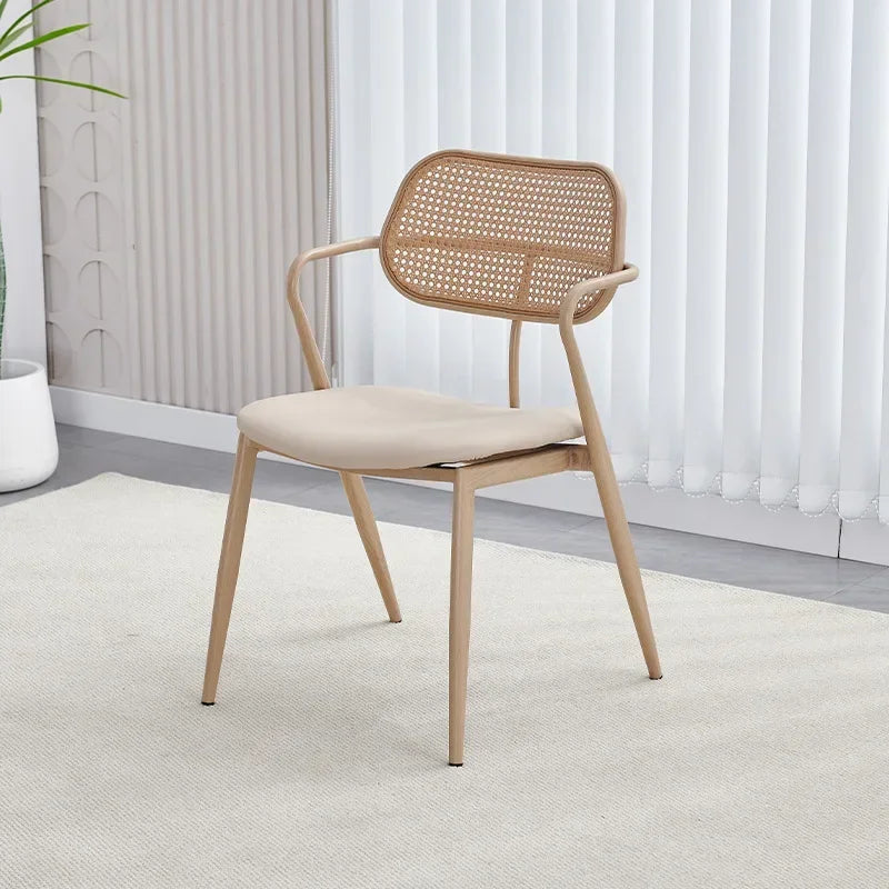 Medieval rattan chair stackable dining chair home backrest desk stool cafe balcony leisure chair dining table chair Oasis Select Off-white B