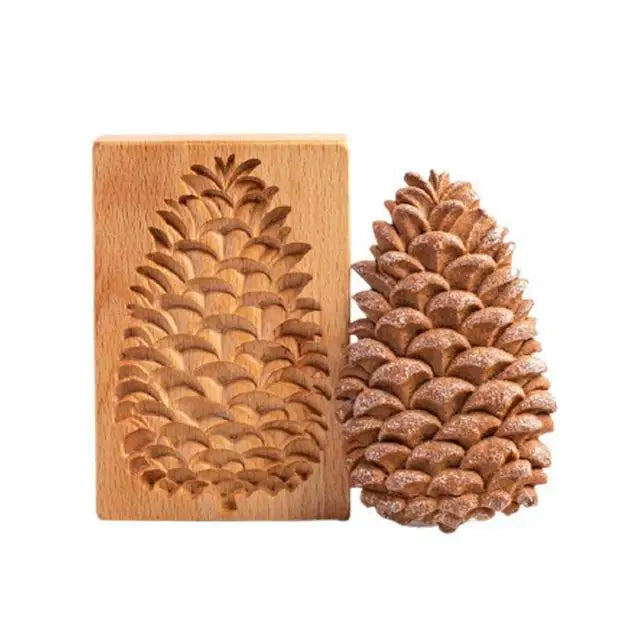 Beech Wood Cookie Cutters - Flower Shape Biscuit Molds for Baking, Food-Grade Wooden Pastry Cutters Oasis Select Pinecone 13x8x2cm