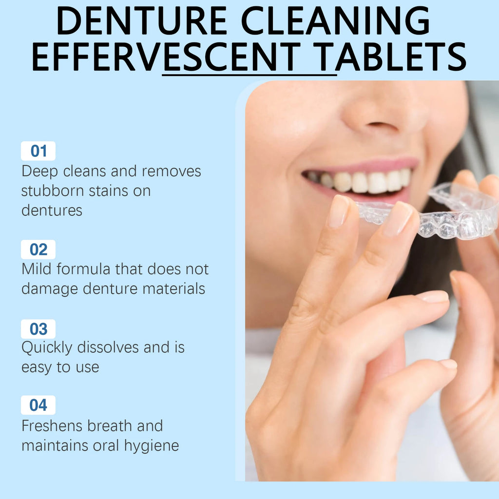 Denture Cleaning Effervescent Tablets, Gentle Cleaning, Stain Removal, Fresh Clean, Daily Portable Effervescent Tablets Oasis Select