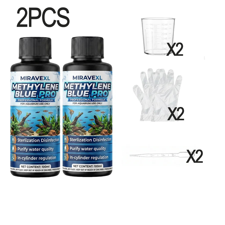 Concentrated Methylene Blue for Fish Aquarium Water Treatment - with Measuring Cup, Dropper & Gloves Oasis Select 2PCS