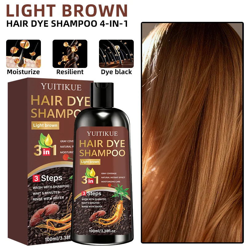 YUITIKUE 3-in-1 Light Brown Hair Dye Shampoo – Cover Gray Hair