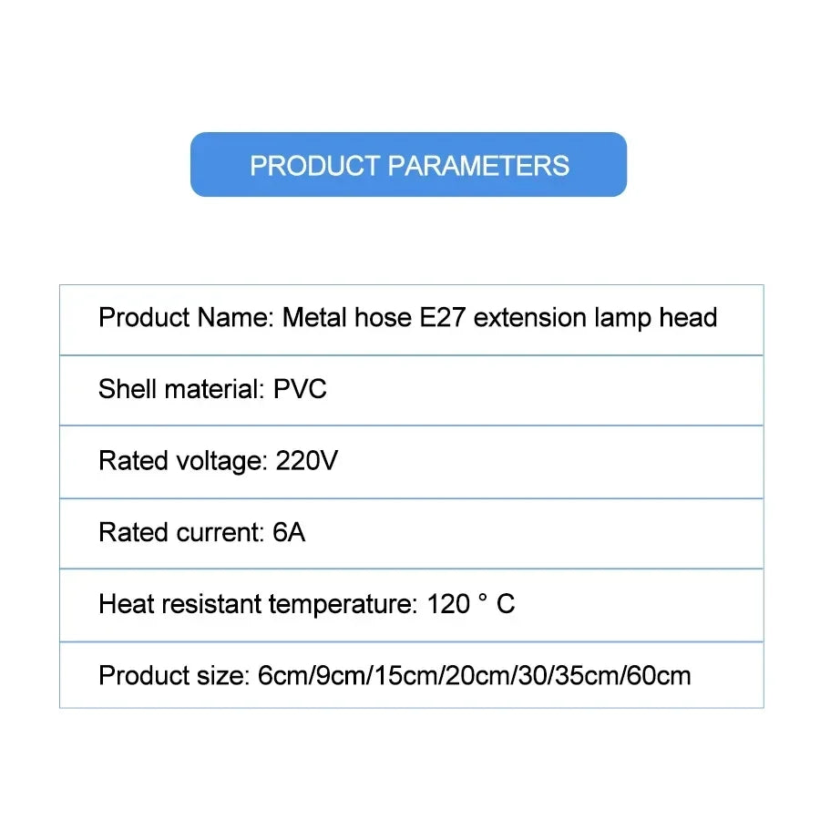 E27 to E27 Flexible Bulb Socket Extender E27 Lamp Rotating Base Lamp Holder 110V 220V Extension Converter 6/9/15/20/30/35/60cm Oasis Select
