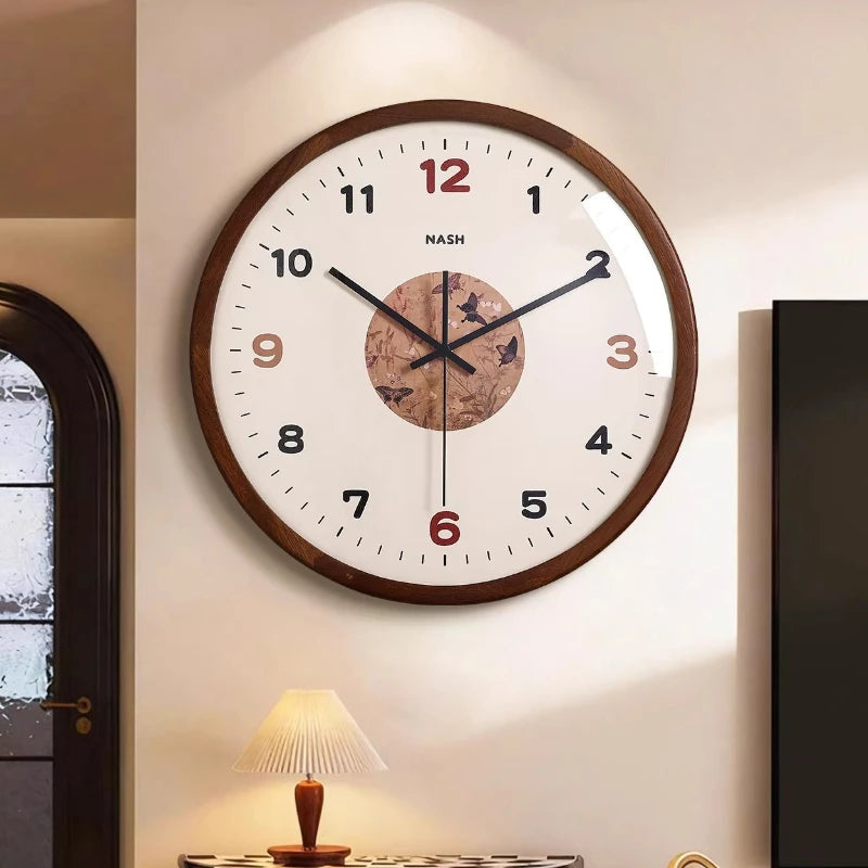 Middle Ancient Style Solid Wood Wall Clock Silent Living Room Retro Simple Creative Grand Clock Hanging on The Wall Oasis Select