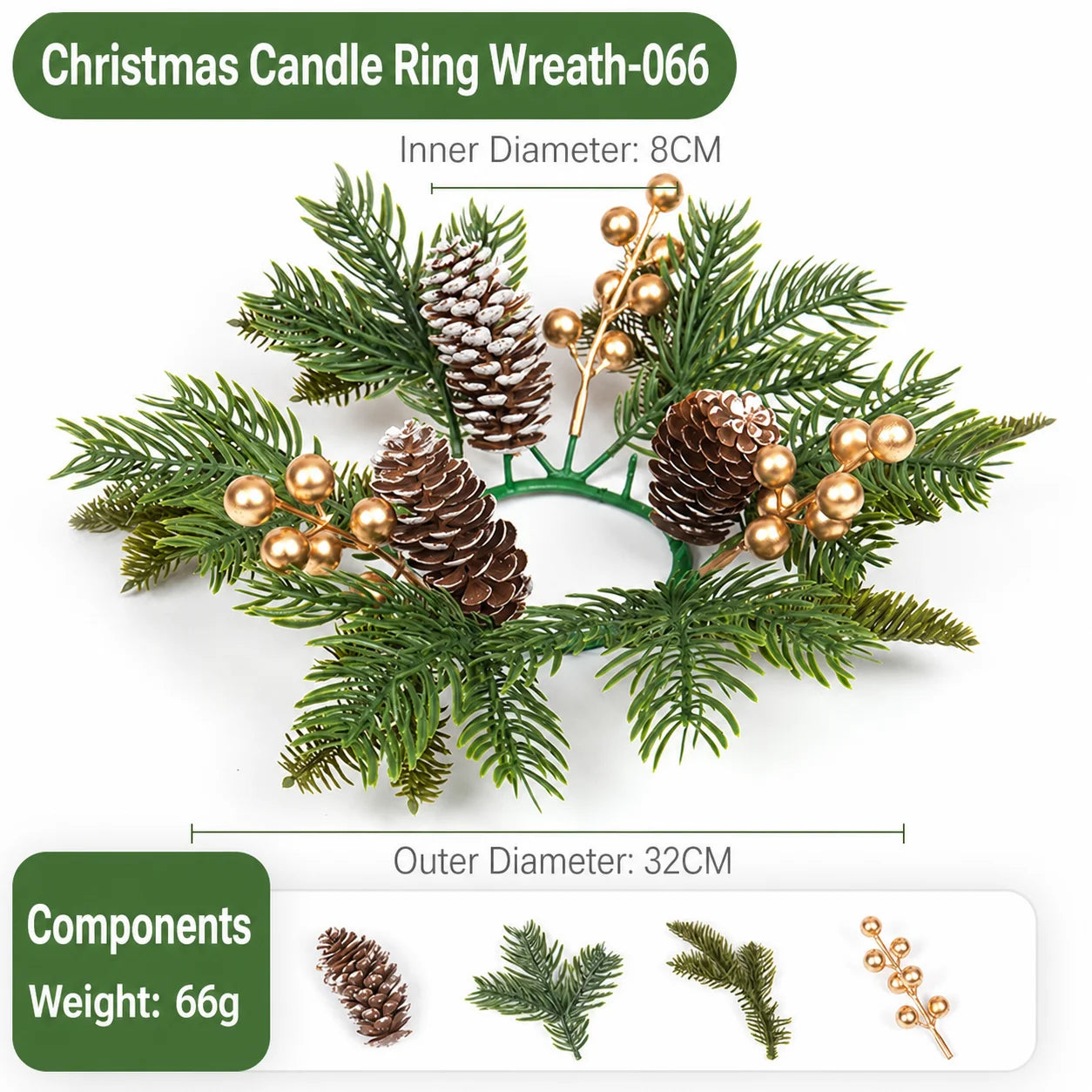 Artificial Christmas Candle Ring Wreath with Pine Cone Red Berries for Table Centerpiece Holiday Home Decoration Oasis Select color 3