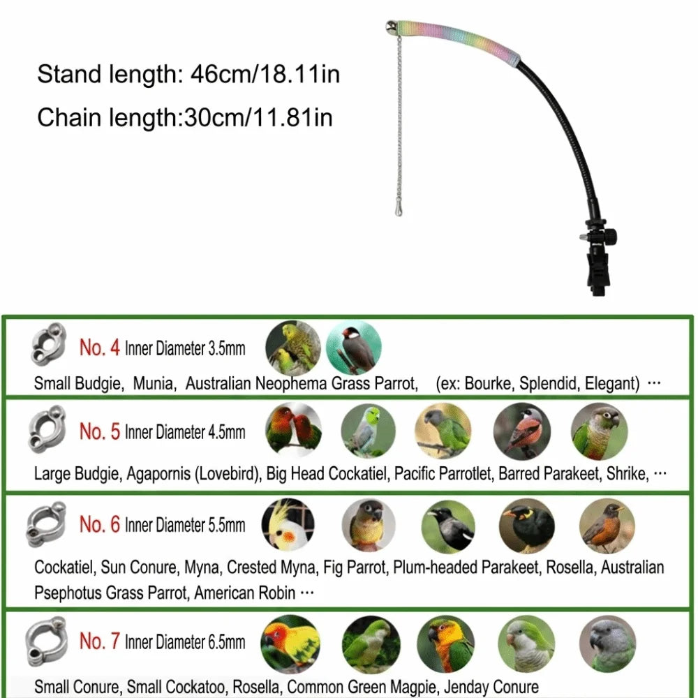 Adjustable Bike Parrot Perch Stand with Anti-Escape Chain 46cm