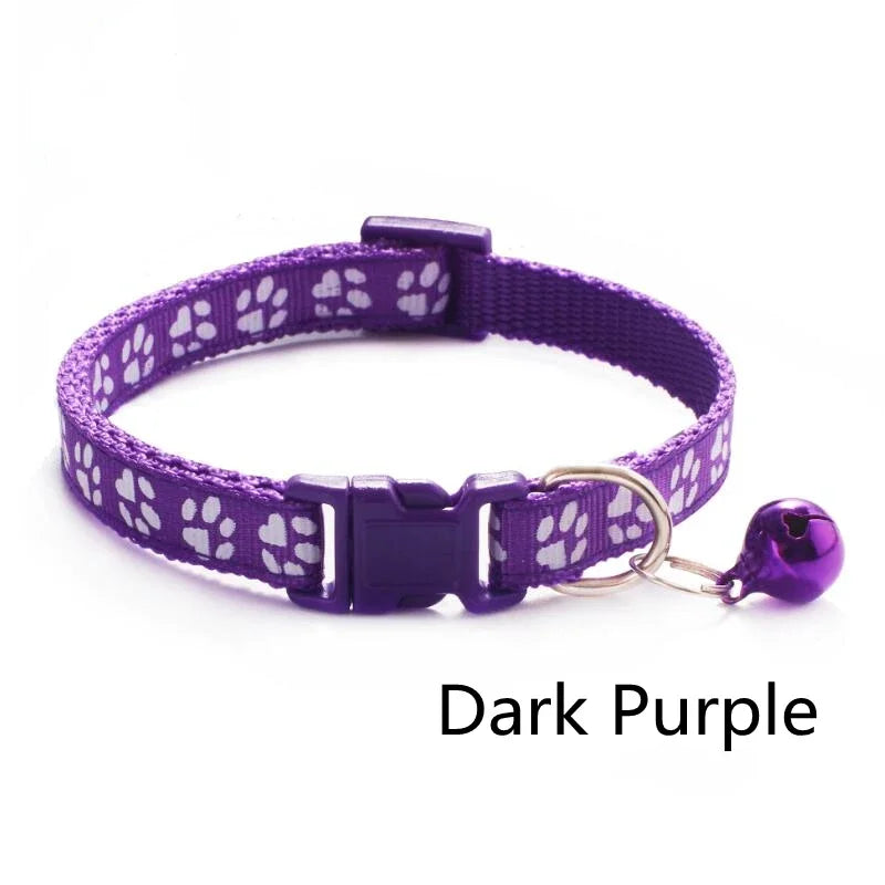 1/6pcs Pet Collar With Bell, Cartoon Footprints, Colorful Dog, Puppy, Cat Accessories, Adjustable Safety Bell Ring Necklace, Pet Oasis Select Purple