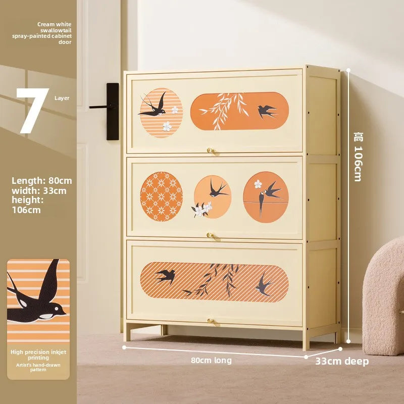 Home shoe cabinet Home entrance Indoor solid wood porch cabinet Large capacity shoe rack Cream style retro storage Oasis Select Seven floors 80