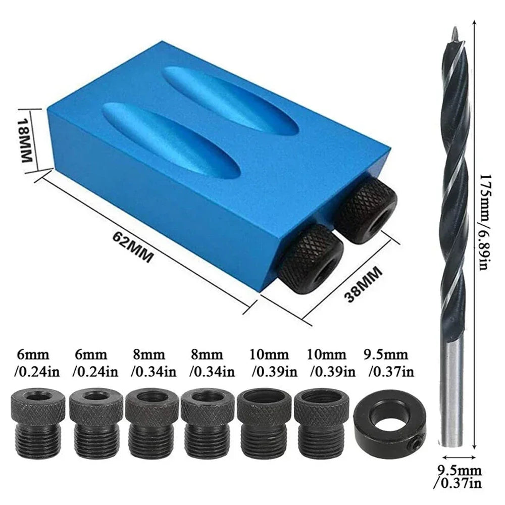Woodworking Oblique Pocket Hole Locator Jig Kit 15 Degree Angle Drill Guide Set Hole Puncher DIY Carpentry Tools Drill Bits Oasis Select