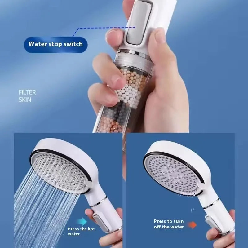 Bathroom Shower Head with Stop Button 5 Mode Anti Limestone Filter Hygienic Remove Chlorine Handheld Head Filtration Shower Head Oasis Select