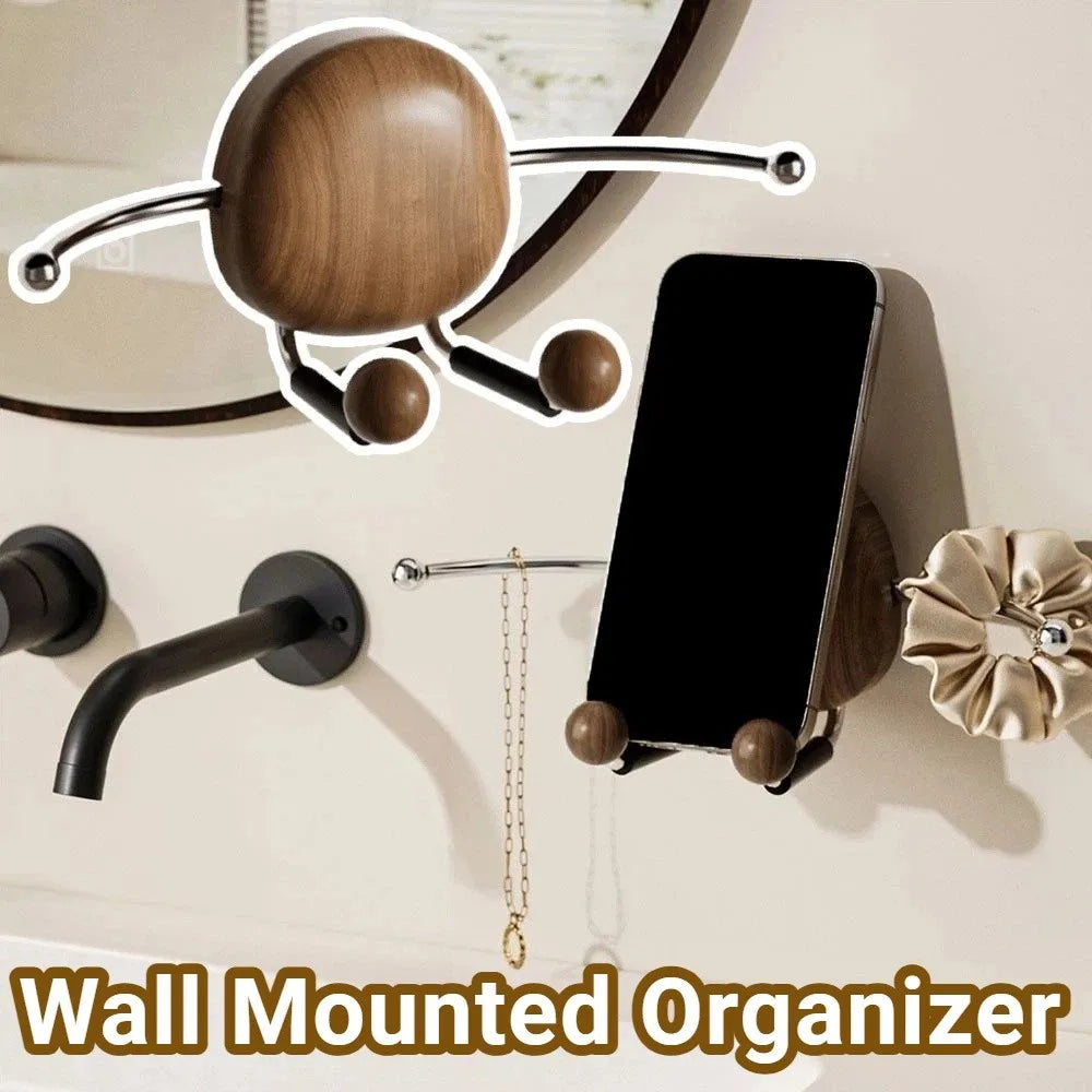 Traceless Wall Hook Rustic Wooden Suction Cup Hook Rack with 4 Stainless Steel Hooks Wall Mounted Organizer Hanger for Entryway Oasis Select