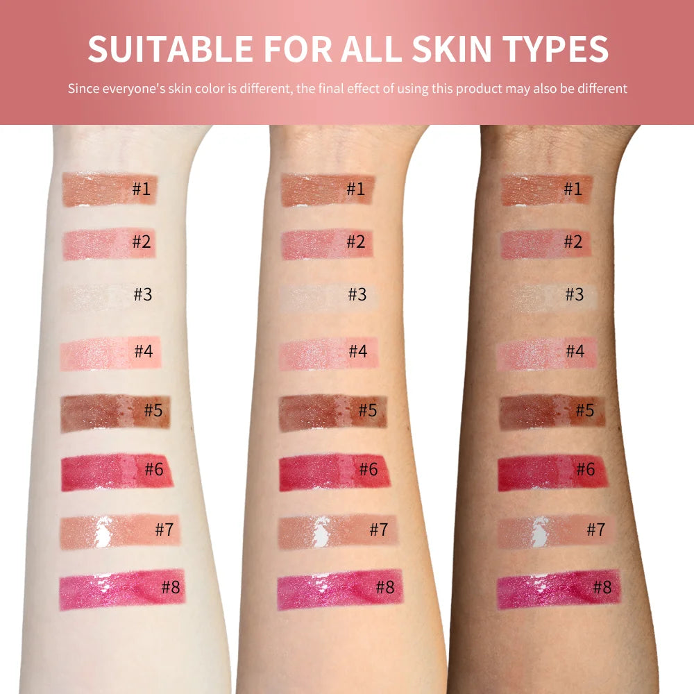 Diamonds Glitter Gloss Universal Lip Luminizer 8 Colors Lip Gloss Non-sticky Moisturizing Plumper Long Lasting Glitter Liquid Oasis Select
