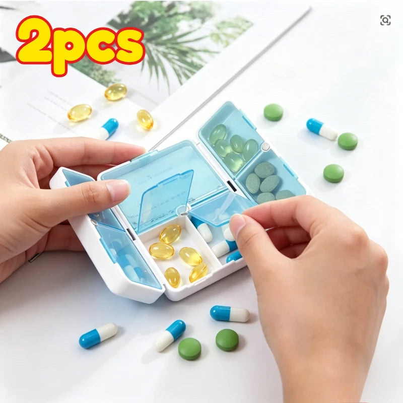 2pcsWeekly Pill Box 7 Grids Medicine Organizer Tablet Storage Box Travel Pill Case Drug Dispenser Container Health Care Portable Oasis Select