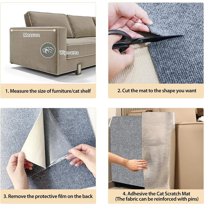 DIY Self-Adhesive Cat Scratching Mat Trimmable Cat Carpet Cat Scratching Carpet Corner Wall Cat Scratch Sofa Furniture Protector Oasis Select