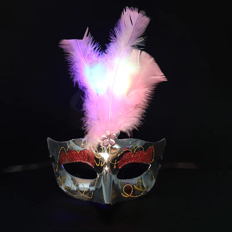 LED Glow Feather Butterfly Masquerade Mask | Venetian Party
