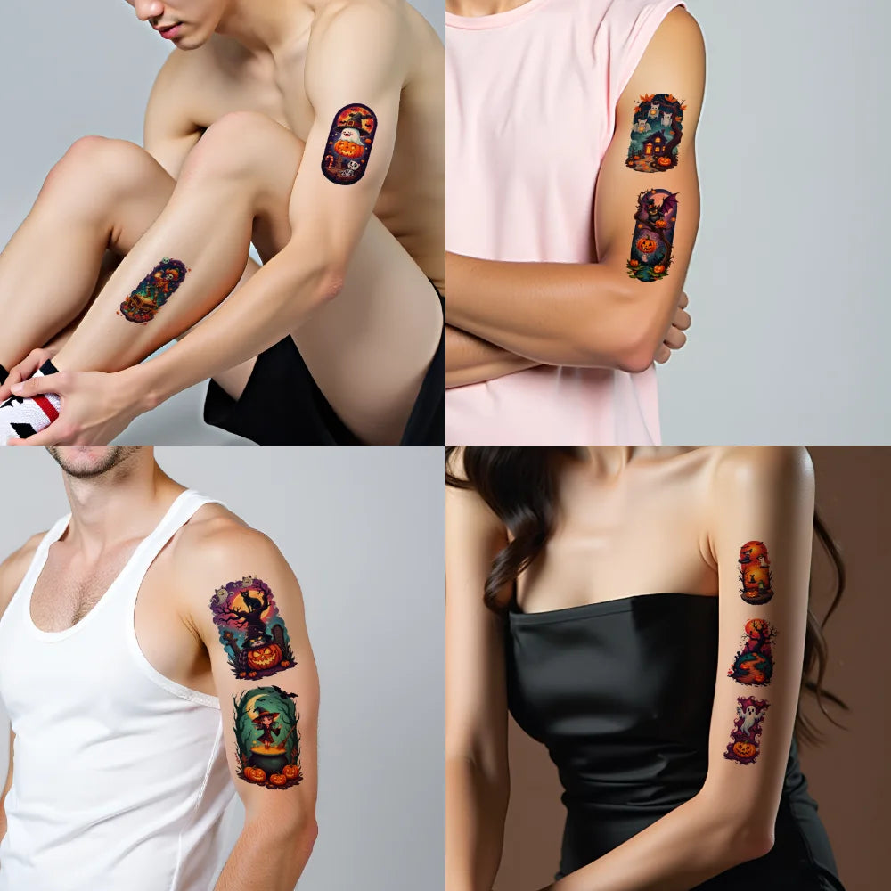 9-Pack Halloween Temporary Tattoos – Bats, Pumpkins & Ghosts