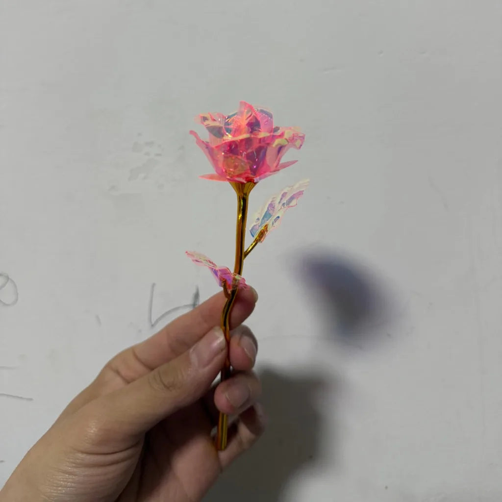 Pink Transparent Artificial Forever Rose Decorative Plastic Rose for Wedding Party Home Decoration Oasis Select Pink-18x7x3 cm