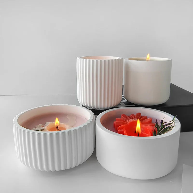 Candle Vessel Silicone Mold Cylindrical Ribbed Smooth Concrete Resin Plaster Mold for DIY Candle Holder Planter Storage Jar Oasis Select