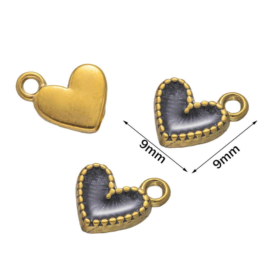 5pcs Gold Stainless Steel Pink Heart Enamel Charms Dangle Pendant for DIY Bracelet Necklace Earrings Supplies Jewelry Making Oasis Select Black