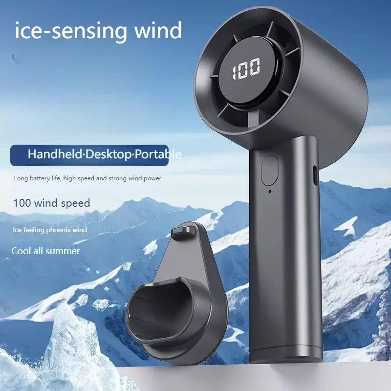 Portable Mini Handheld Fan – LED Display, 100 Speeds, USB Rechargeable