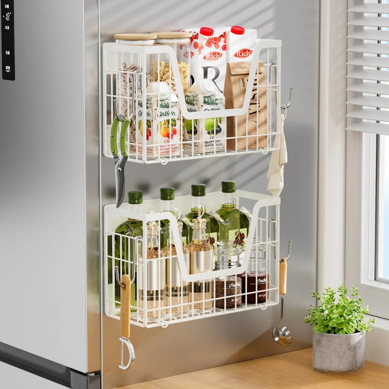 Magnetic refrigerator hanger foldable refrigerator side plastic wrap seasoning storage basket kitchen magnetic rack Oasis Select