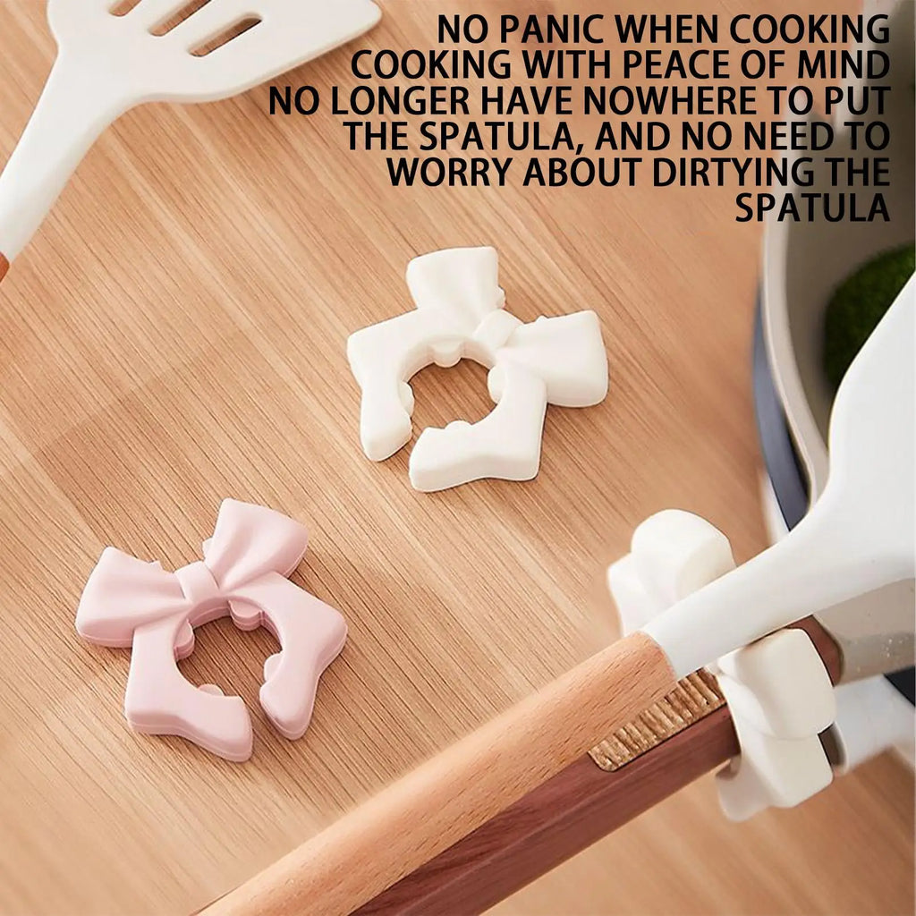 Spoon Holder for Pot Silicone Utensil Holder Bowknot Shape Ladle Rest Non-Slip Kitchen Gadget Rack for RV College Dorm Home Oasis Select