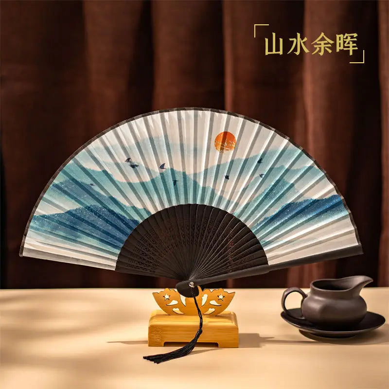 Ancient Style Folding Fan Embroidery Fringe Hanfu Holding Dance Props Fan Hand Held Fan Oasis Select D