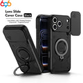 360° Rotating Magnetic Stand Armored Shockproof‌ Phone Case For IPhone 17 Pro Max 16 Slider Lens Skin Feel Slim Cover Man Lady Oasis Select BK iPhone 15